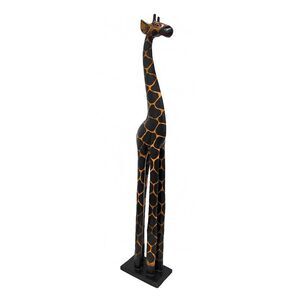 Scratch & Dent 3 Foot Tall Hand-Carved Wooden Giraffe Statue Decor